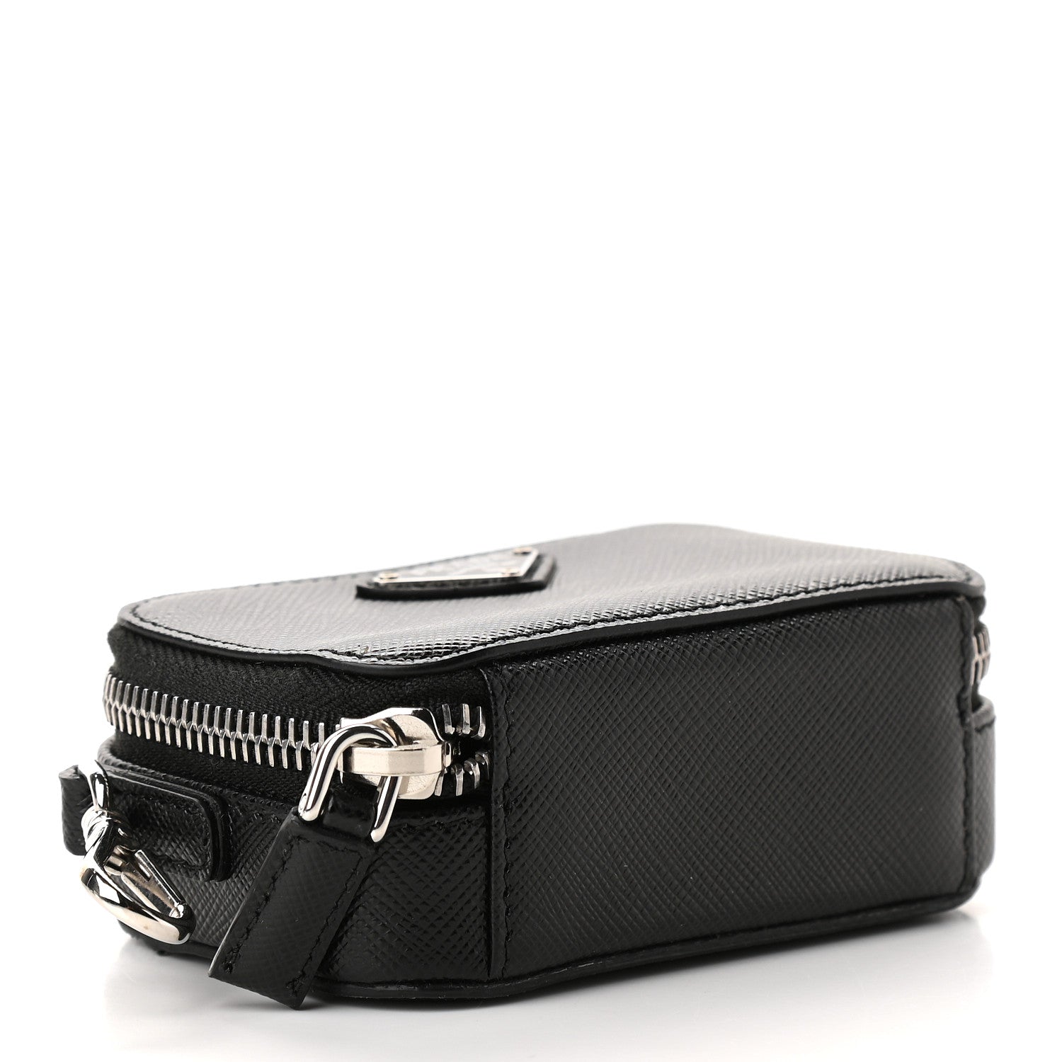 Prada Saffiano Travel Metal Triangle Logo Mini Pouch Shoulder Bag Black 3 of 7