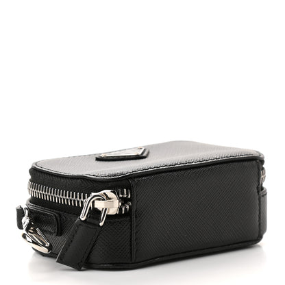 Prada Saffiano Travel Metal Triangle Logo Mini Pouch Shoulder Bag Black 3 of 7