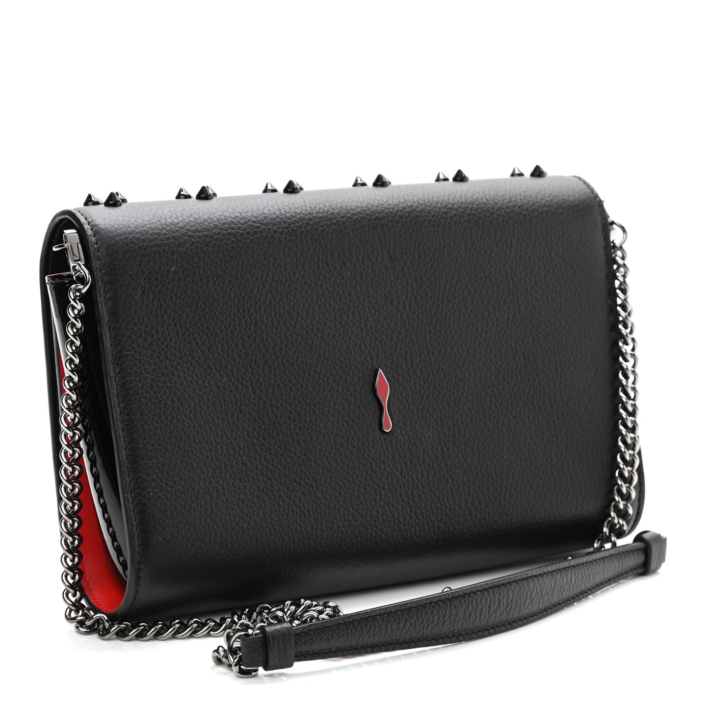 Calfskin Spikes Loubinthesky Paloma Clutch Black