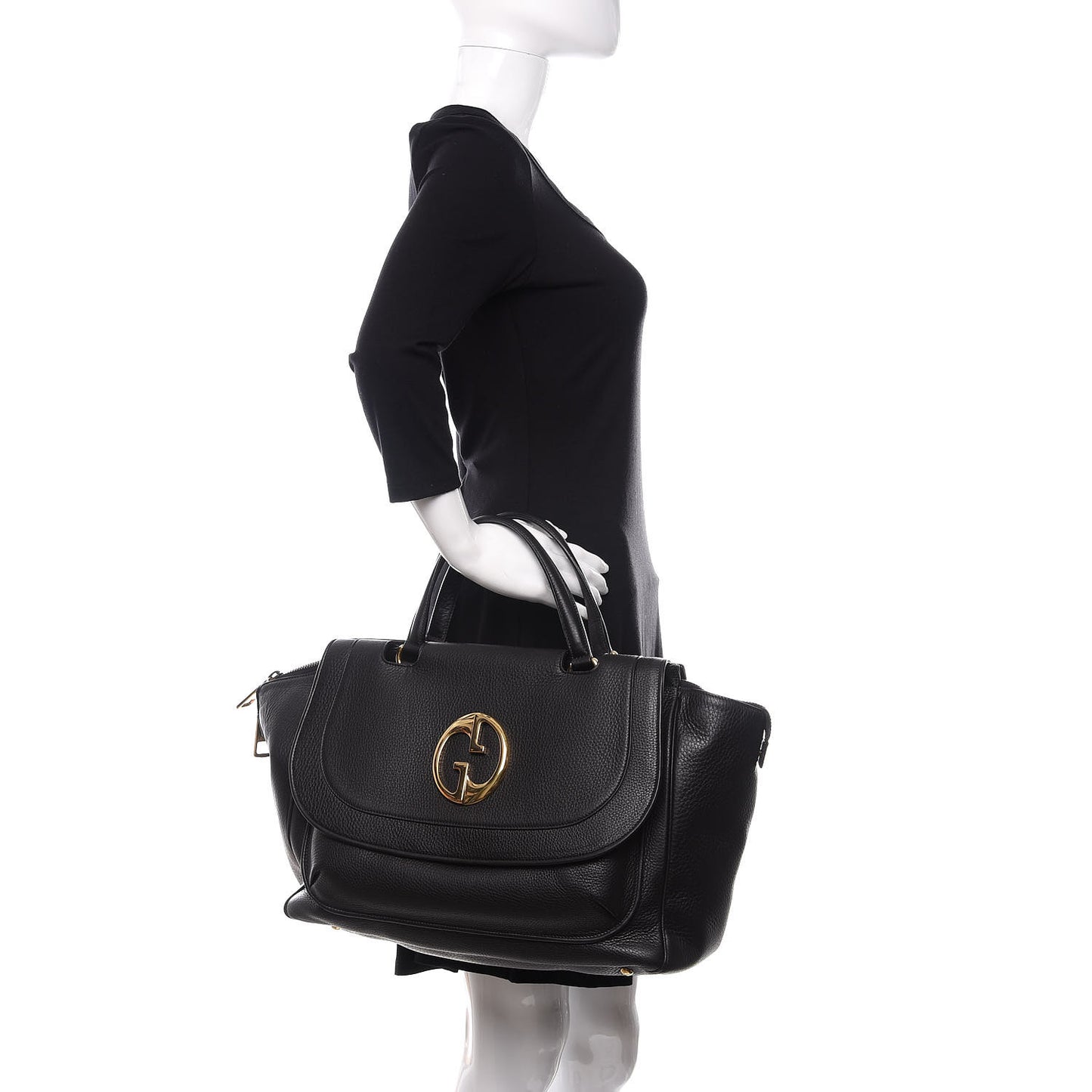Pebbled Calfskin Medium 1973 Top Handle Satchel Black