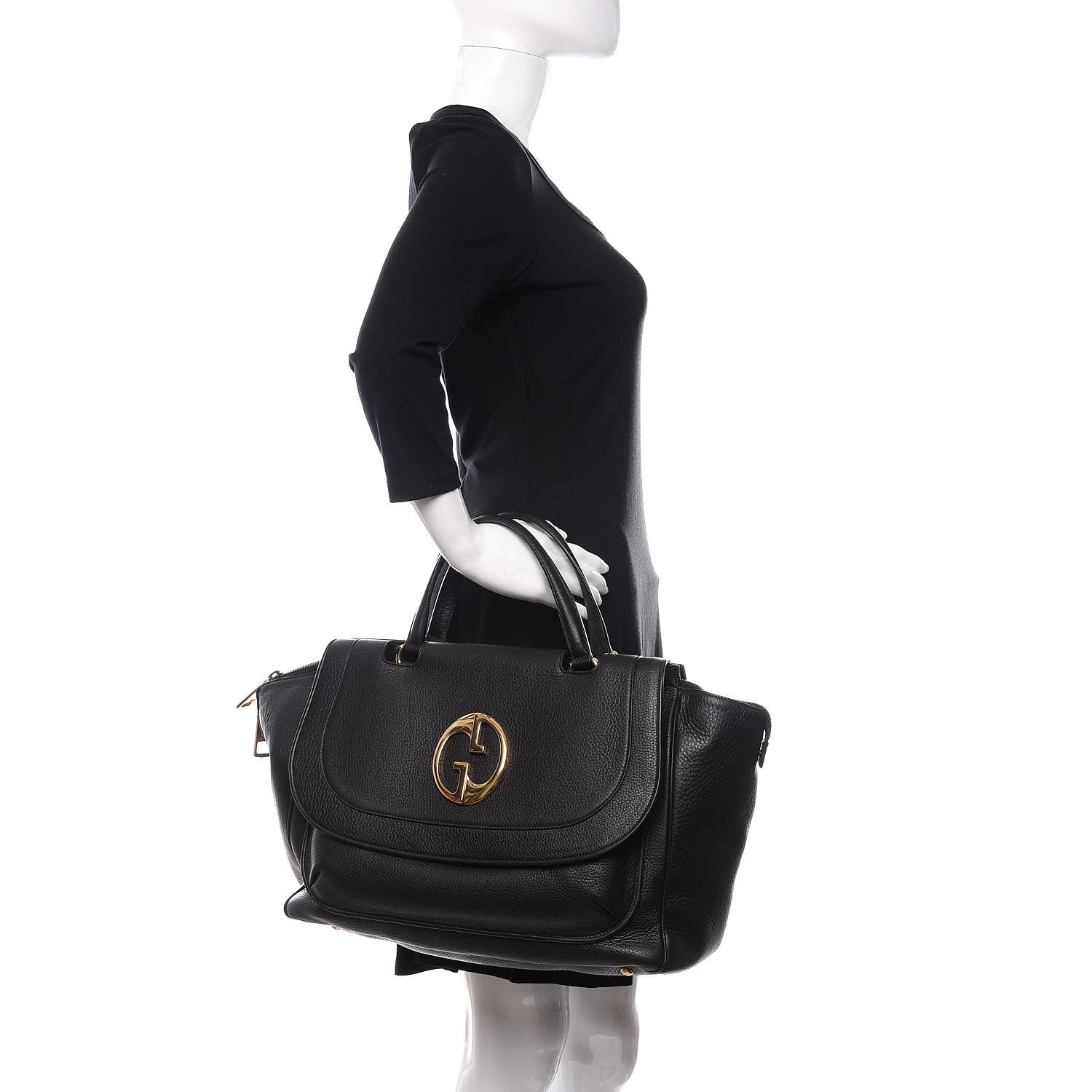 Gucci Pebbled Calfskin Medium 1973 Top Handle Satchel Black 2 of 10