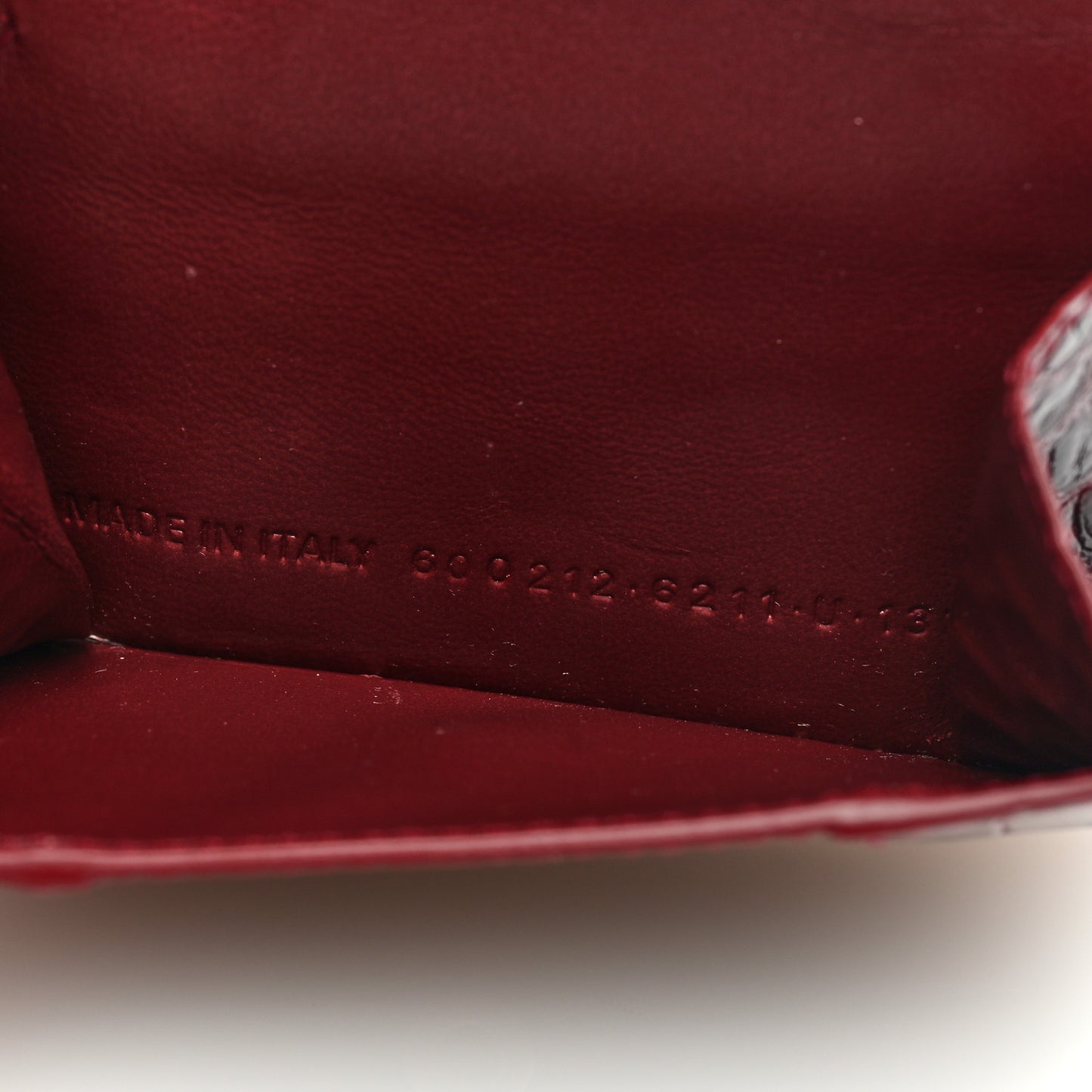 Shiny Calfskin Crocodile Embossed Mini Hourglass Wallet Dark Red