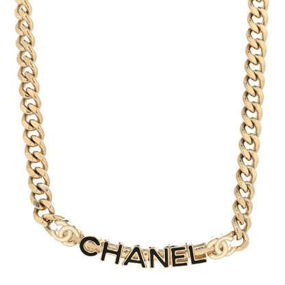 Chanel Enamel Metal Logo Choker Necklace Gold Black White 1 of 5