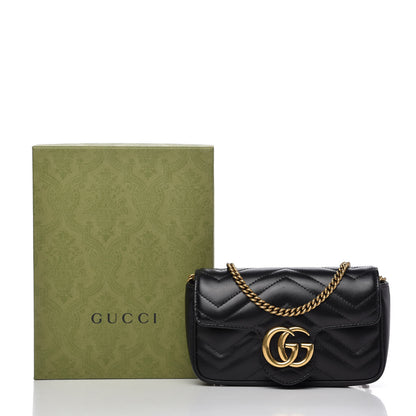 Gucci Calfskin Matelasse Super Mini GG Marmont Shoulder Bag Black 11 of 11