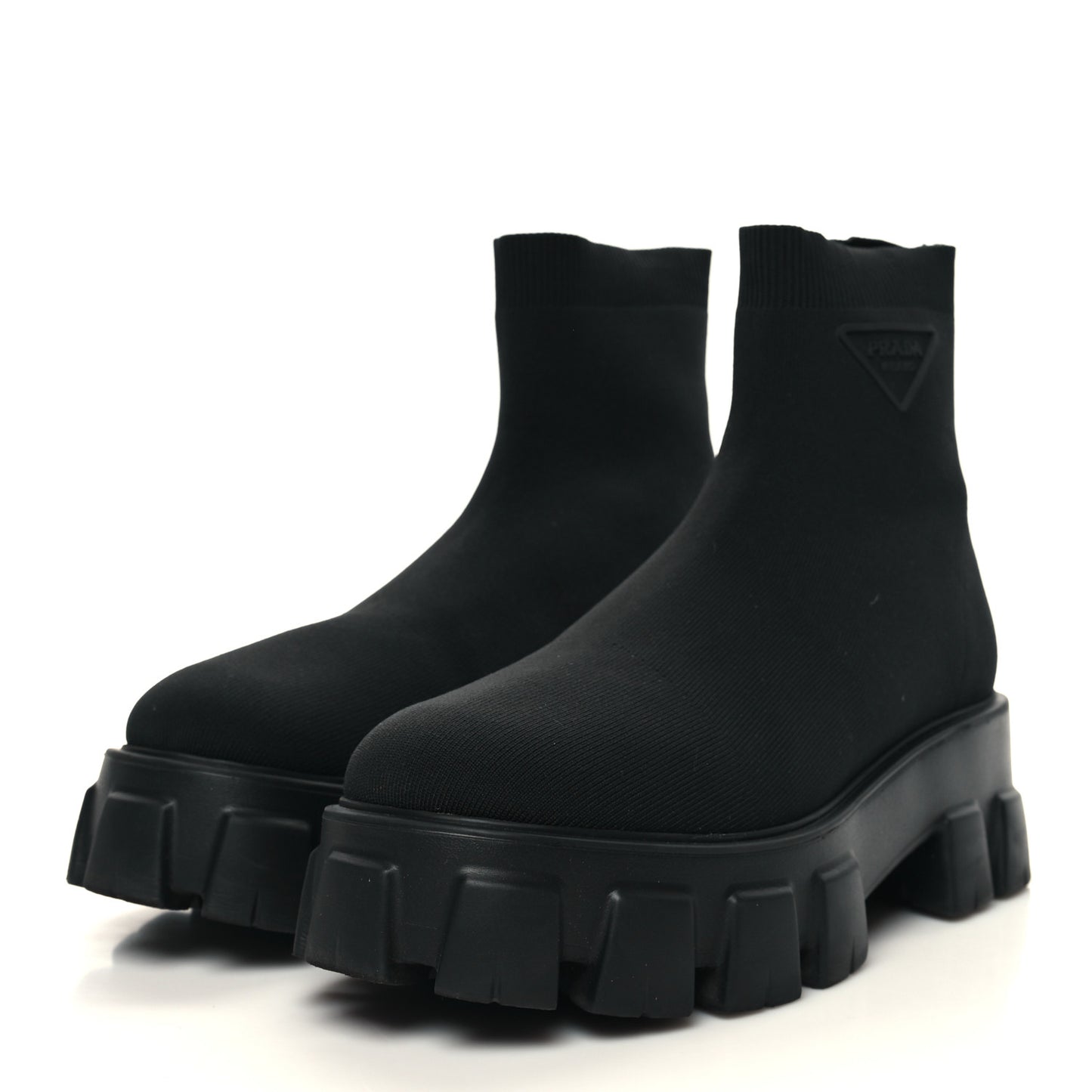 Knit Rubber Triangle Logo Monolith 55mm Ankle Boots 40 Black