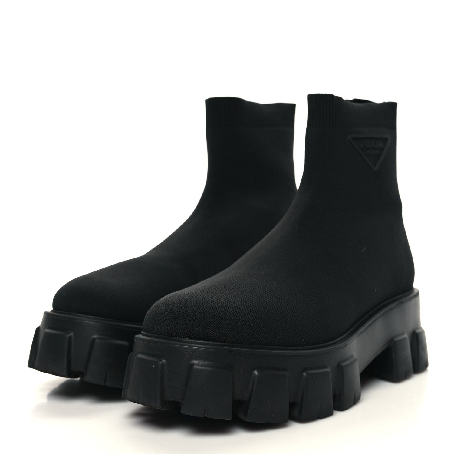 Prada Knit Rubber Triangle Logo Monolith 55mm Ankle Boots 40 Black 3 of 8