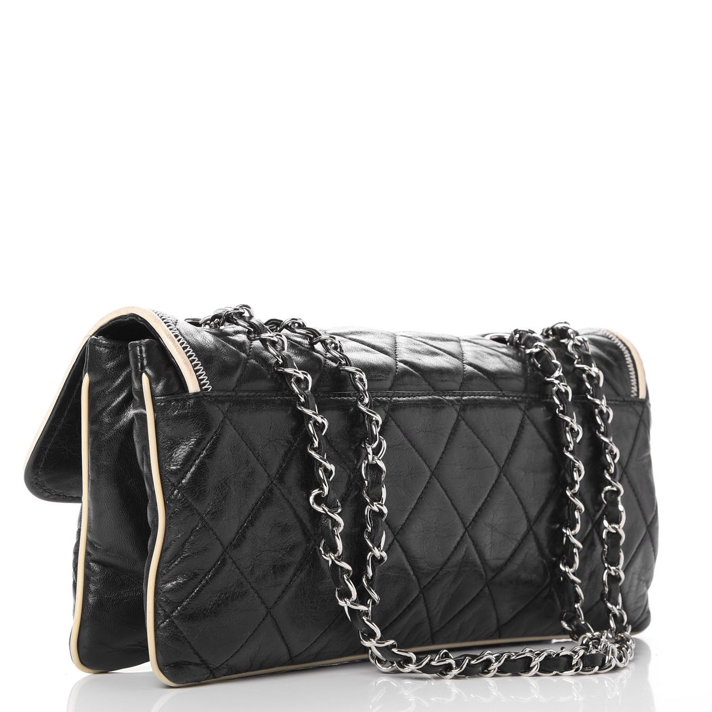 Lambskin East West Accordion Flap Black