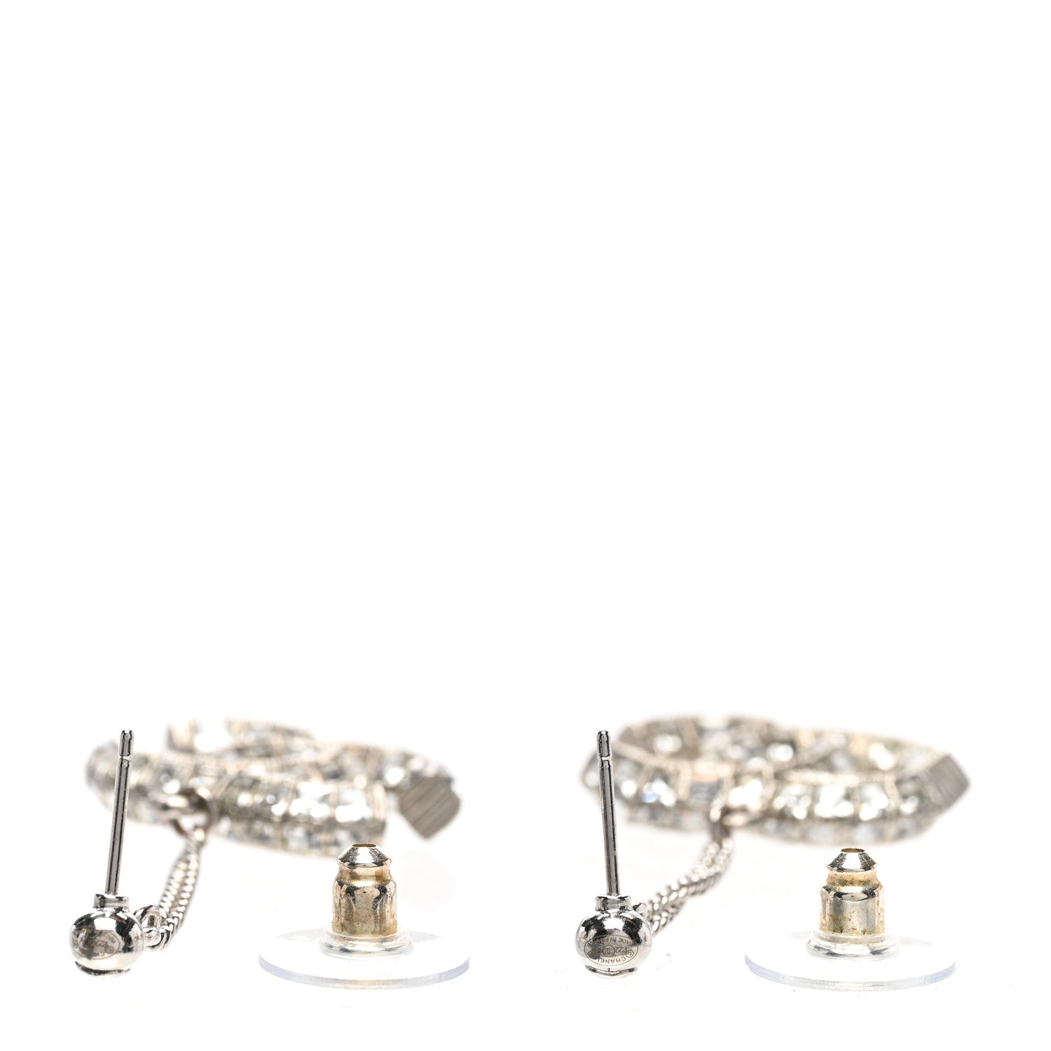Chanel Baguette Crystal CC Drop Earrings Silver 3 of 4
