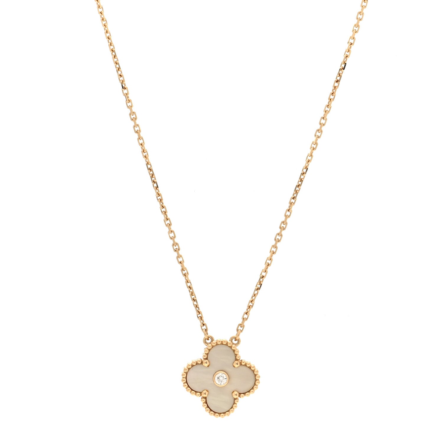 Van Cleef & Arpels 18K Yellow Gold Diamond Yellow Mother of Pearl Vintage Alhambra Pendant Necklace 1 of 4
