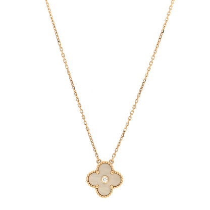 Van Cleef & Arpels 18K Yellow Gold Diamond Yellow Mother of Pearl Vintage Alhambra Pendant Necklace 1 of 4
