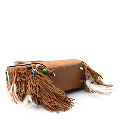 Christian Louboutin Calfskin Nubuck Feather Fringe Beaded Loubibird Nano Paloma Brown 4 of 8