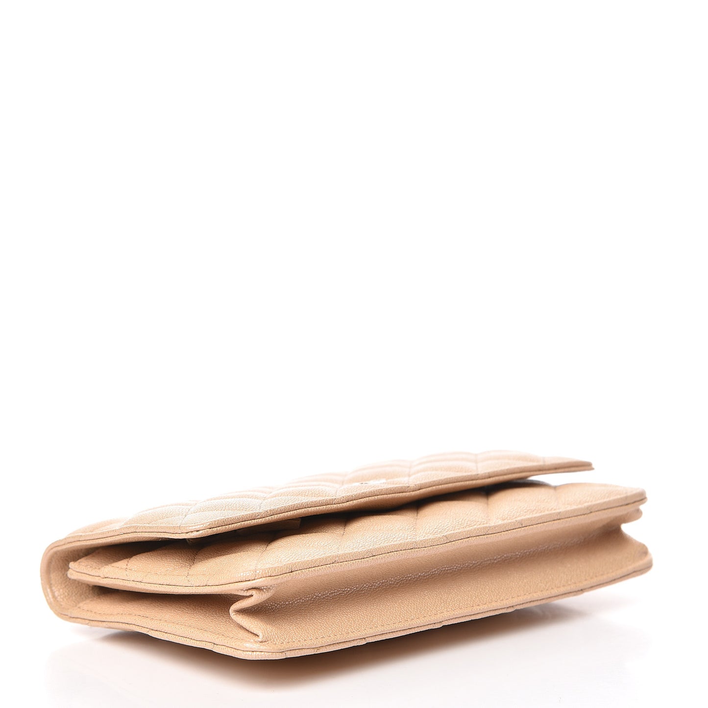 Iridescent Caviar Quilted Wallet On Chain WOC Beige