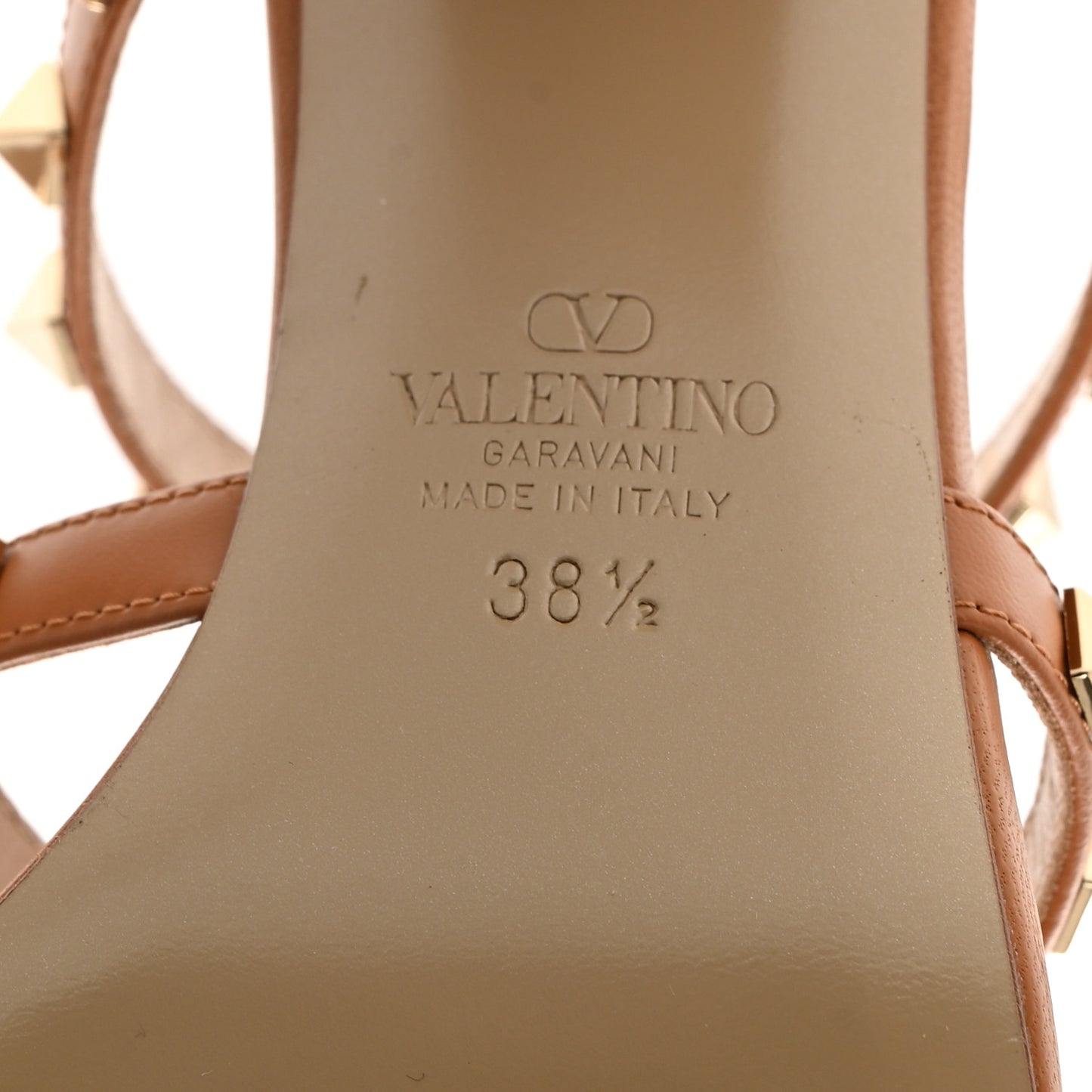 Calfskin Nappa Rockstud 60mm Caged Slide Sandals 38.5 Almond Beige