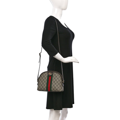 Gucci GG Supreme Monogram Textured Dollar Calfskin Web Small Ophidia Dome Shoulder Bag Beige Ebony New Acero 2 of 11