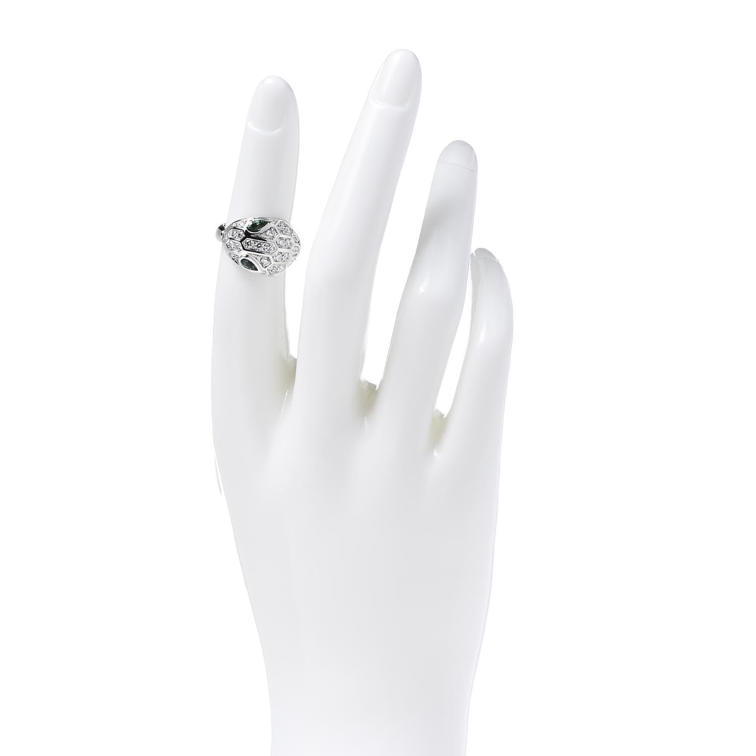 Bulgari 18K White Gold Diamond Emerald Serpenti Seduttori Ring 50 5.25 2 of 6
