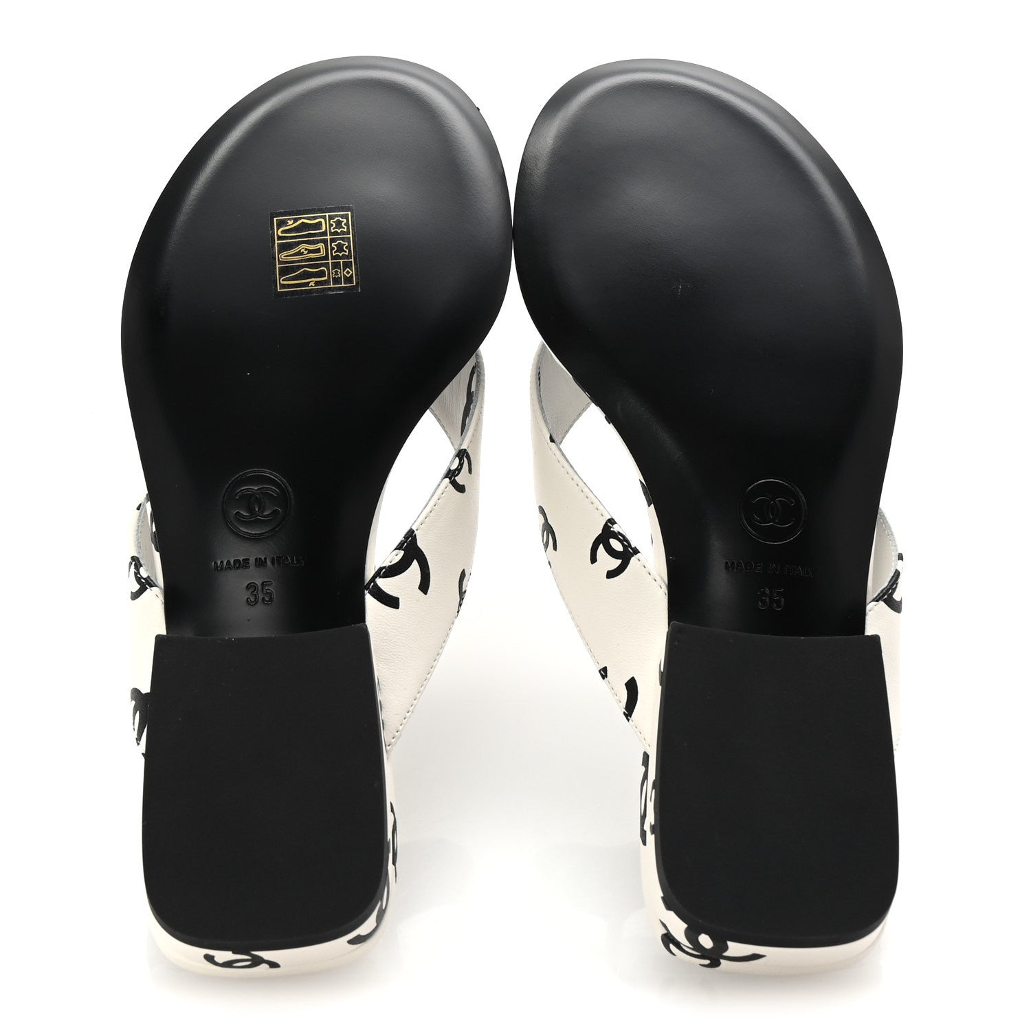 Chanel Lambskin Printed CC Thong Sandals 35 White Black 6 of 10