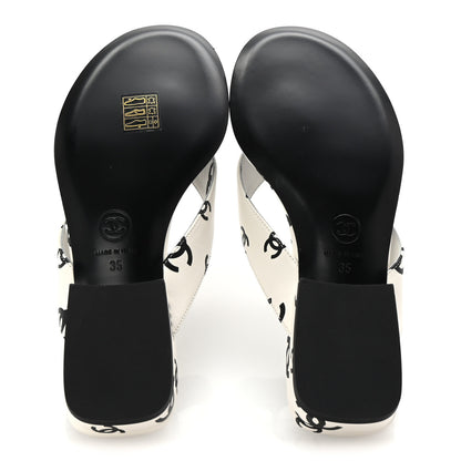 Chanel Lambskin Printed CC Thong Sandals 35 White Black 6 of 10