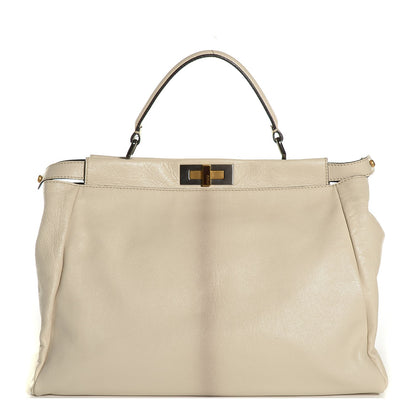 Fendi Goatskin Elaphe Large Peekaboo Iconic Satchel Latte Natural 1 of 8