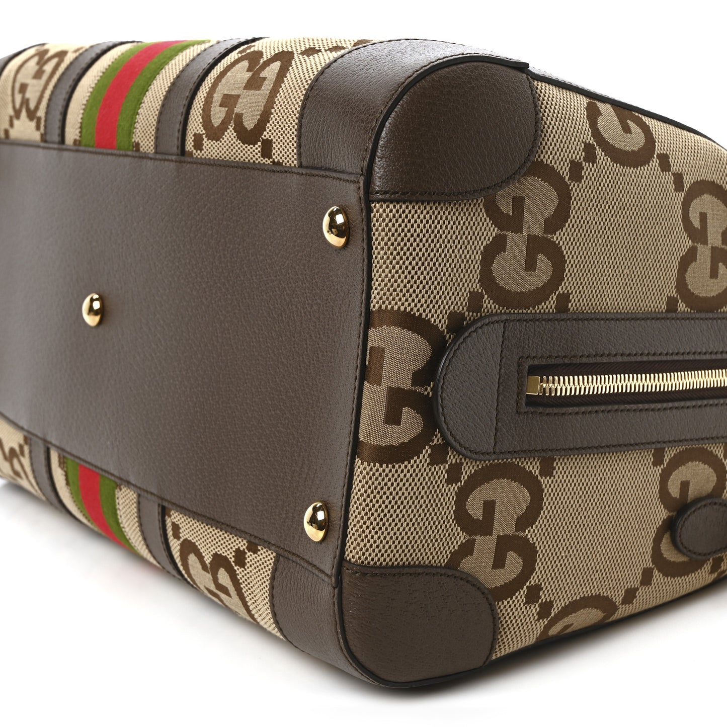 Monogram Jumbo GG Textured Dollar Calfskin Web Medium Duffle Bag Camel Ebony