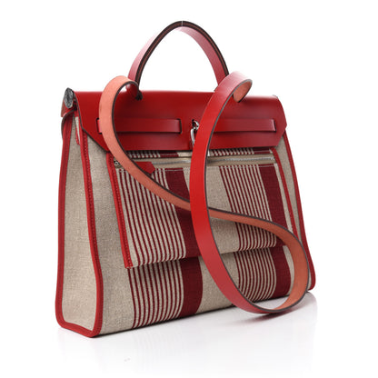 Hermes Vache Hunter Toile H Vibration Herbag Zip 31 PM Bordeaux Ficelle Rouge Piment 4 of 10