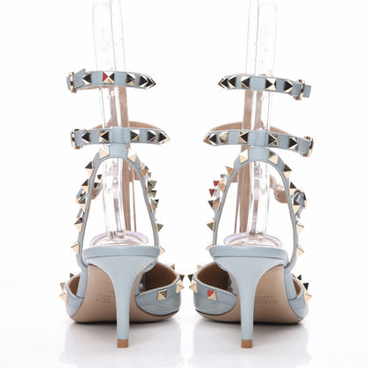 Valentino Garavani Pebbled Calfskin Rockstud Ankle Strap 65mm Pumps 38 Sky Sorbet 5 of 10