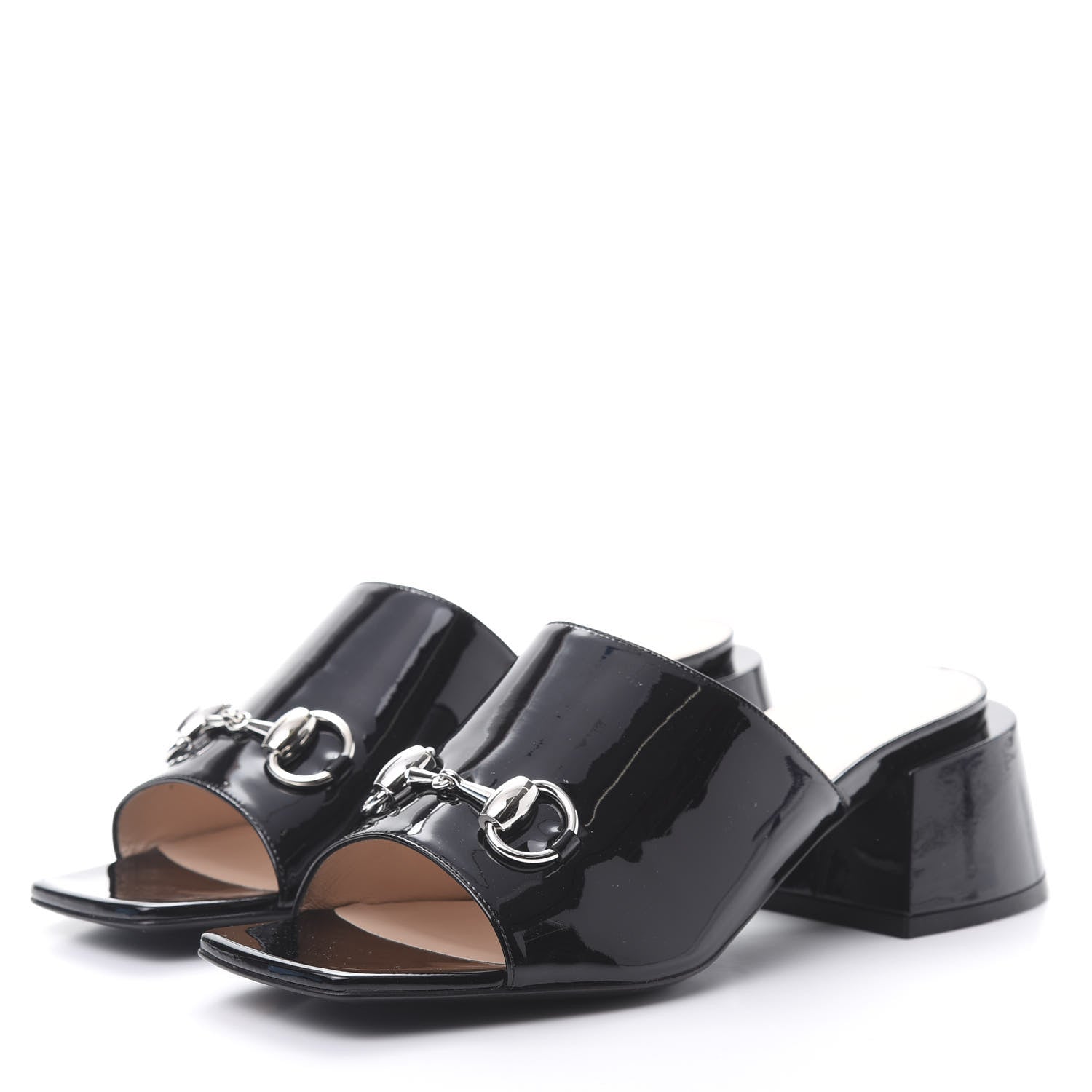 Gucci Patent Lexi Horsebit Mid-Heel Slide Sandals 37.5 Black 3 of 8