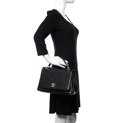 Chanel Grained Calfskin Elaphe Stitched Medium Chevron Chic Top Handle Flap Black 2 of 12