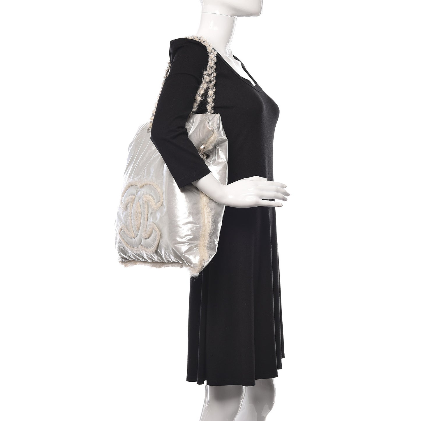 Vinyl Mohair Trimmed CC Bonbons Tote Silver
