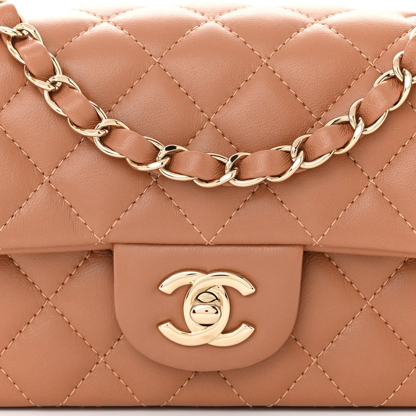 Lambskin Quilted Mini Rectangular Flap Brown