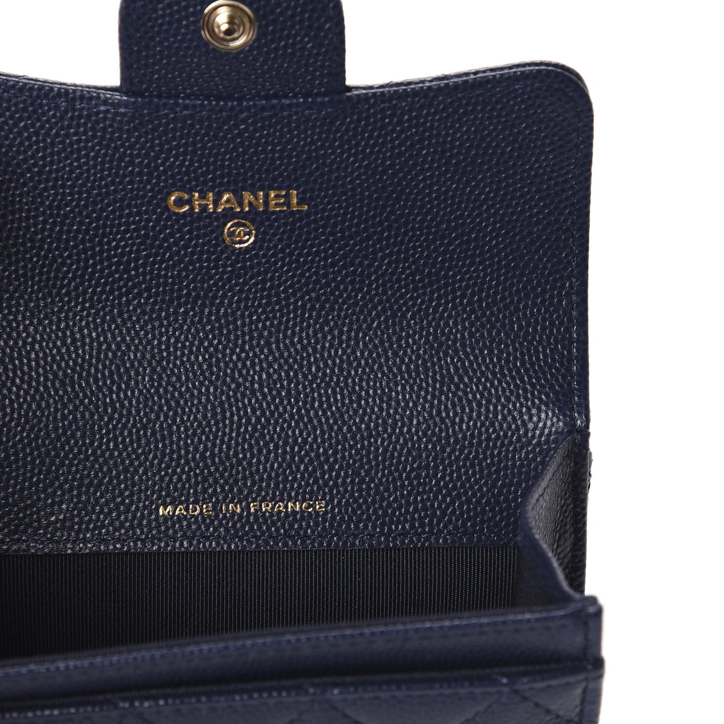 Caviar Quilted Flap Card Holder Wallet Navy Blue