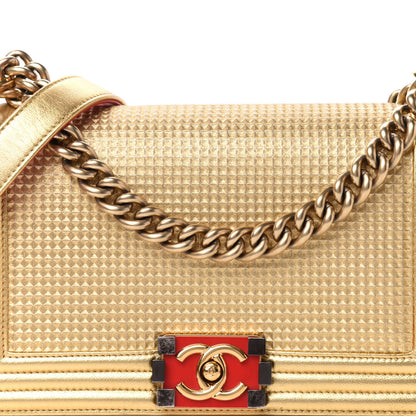 Chanel Metallic Lambskin Embossed Medium Cube Boy Flap Gold 13 of 13