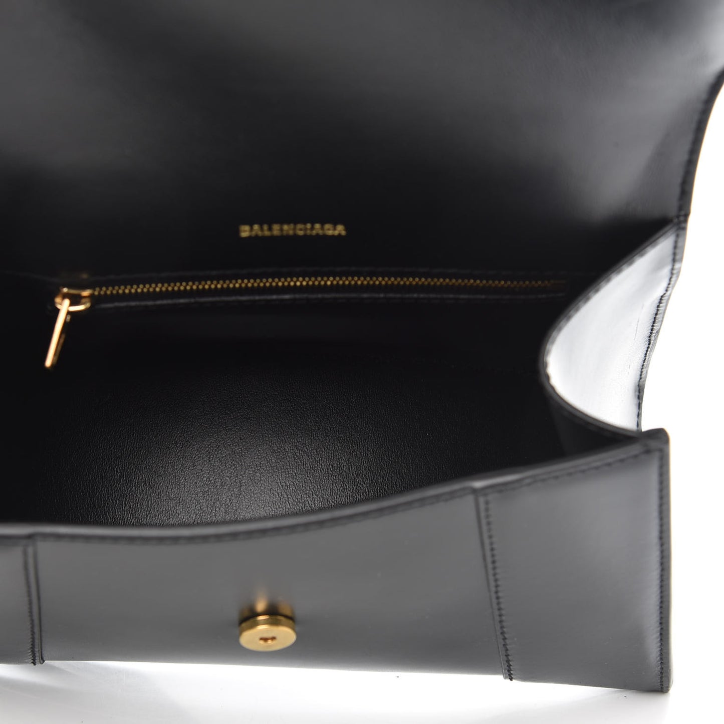Shiny Box Calfskin Small Hourglass Top Handle Bag Black