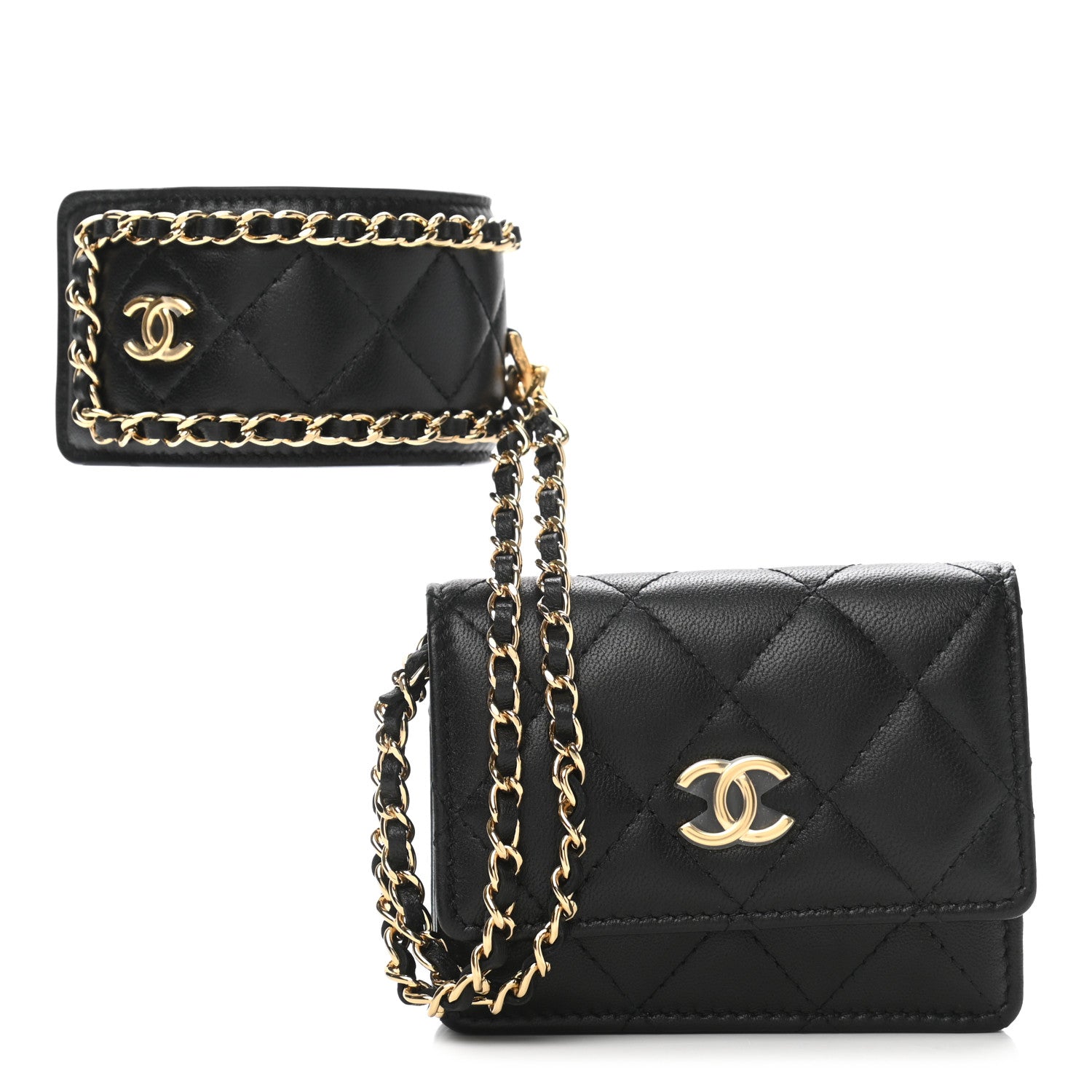 Chanel Lambskin Quilted Flap Card Holder With Cuff Black 1 of 12