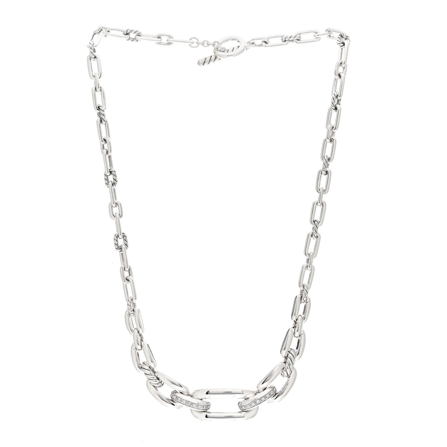 Sterling Silver Diamond Wellesley Link Toggle Necklace