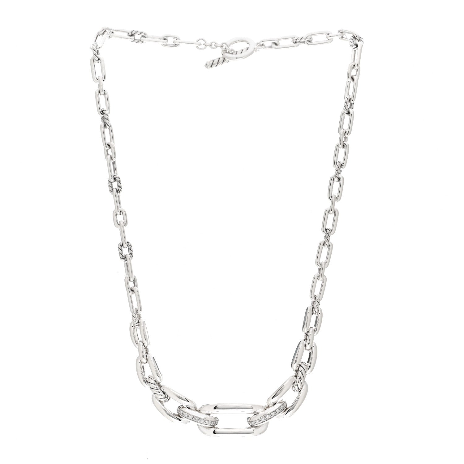 David Yurman Sterling Silver Diamond Wellesley Link Toggle Necklace 3 of 4