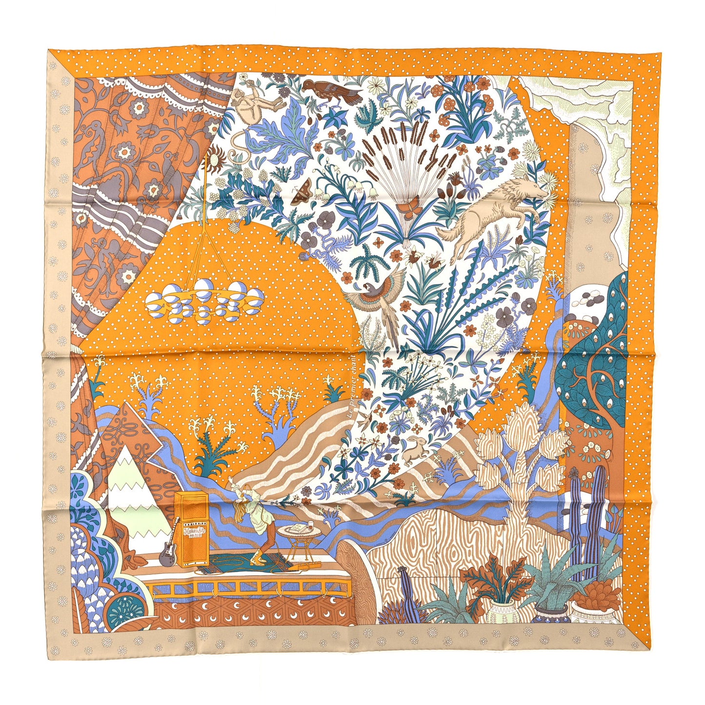 Silk Le Premier Chant Scarf 90 Caramel White Vert
