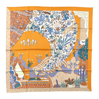 Hermes Silk Le Premier Chant Scarf 90 Caramel White Vert 1 of 4