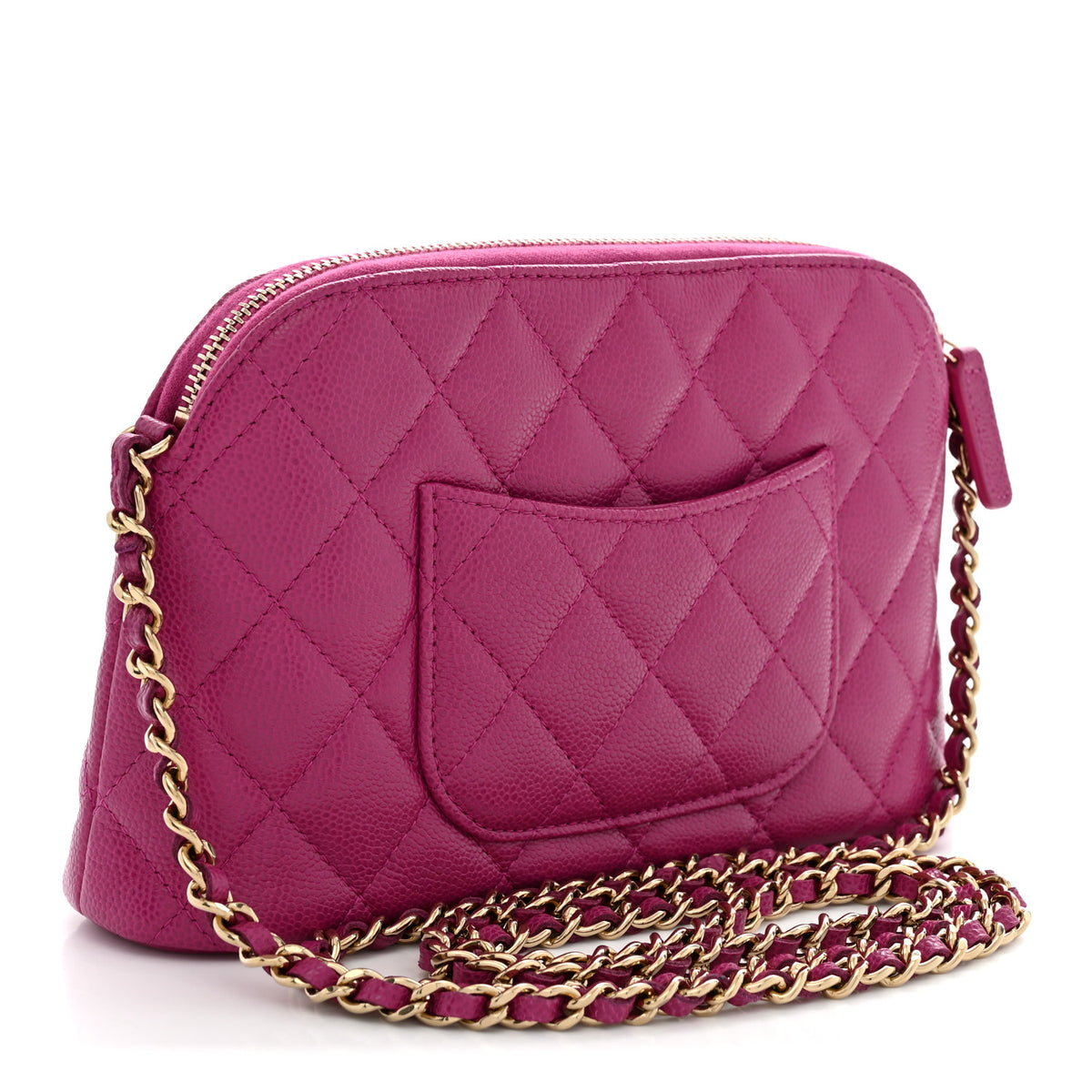 Caviar Quilted Classic Clutch With Chain Fuchsia