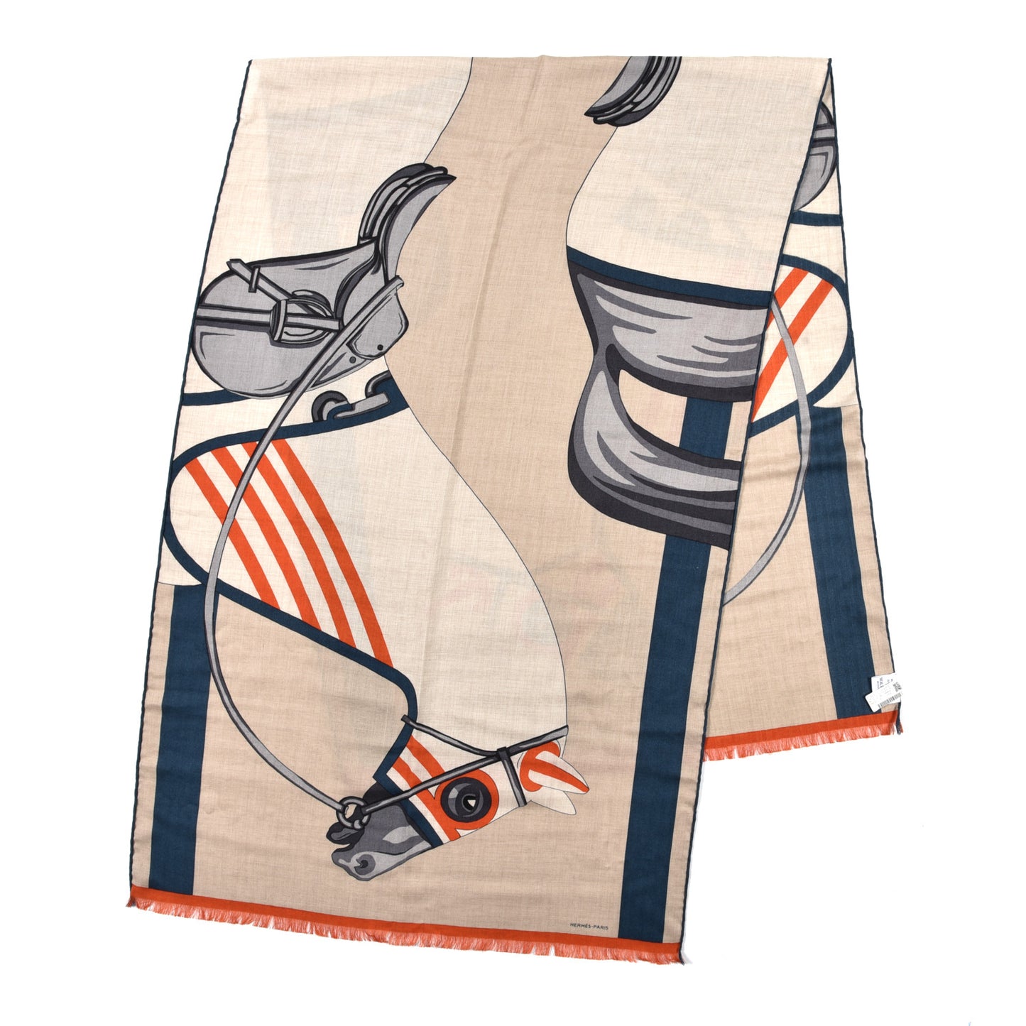 Cashmere Silk Cheval A La Couverture Rectangle Beige Naturel Orange