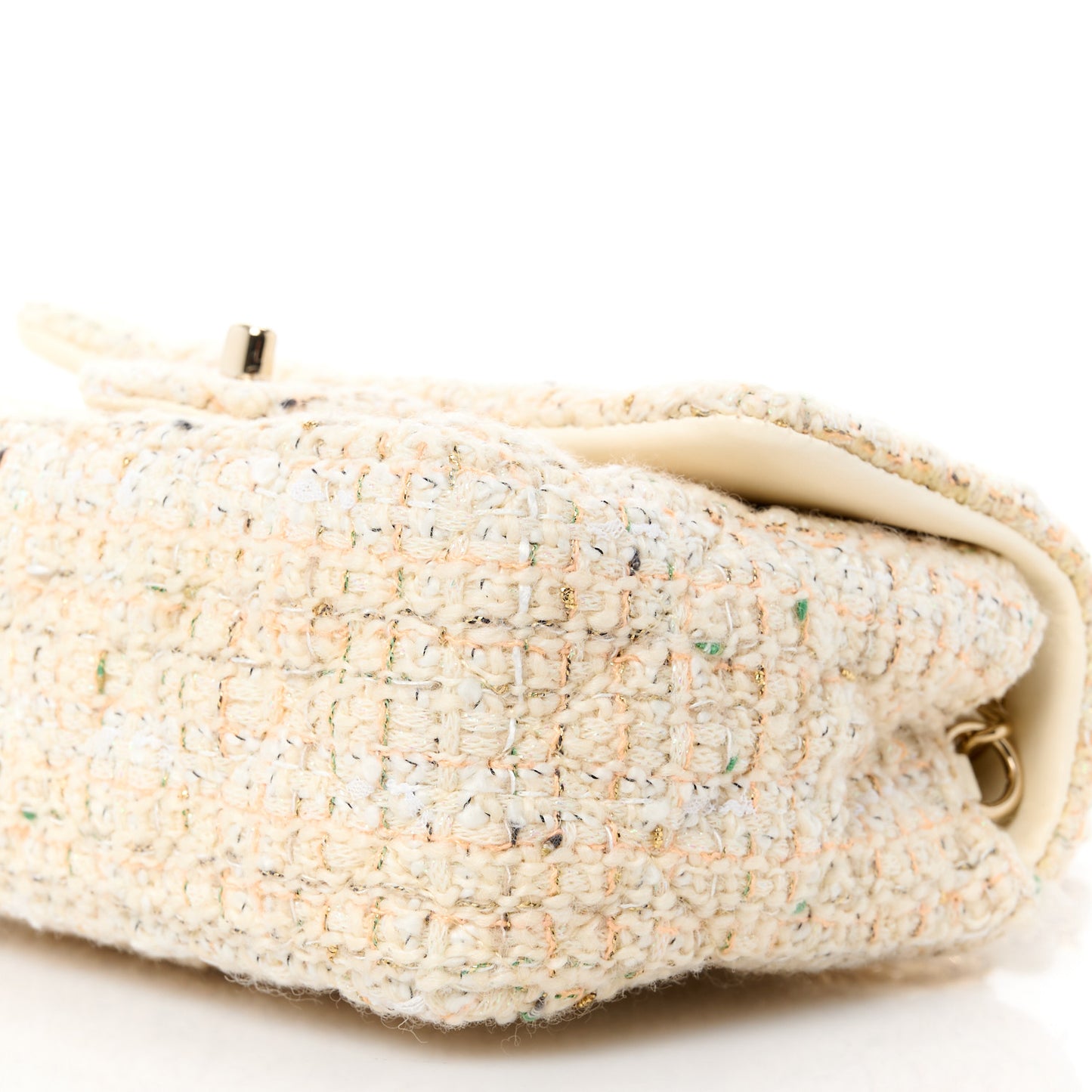 Tweed Quilted Mini Rectangular Flap Off White