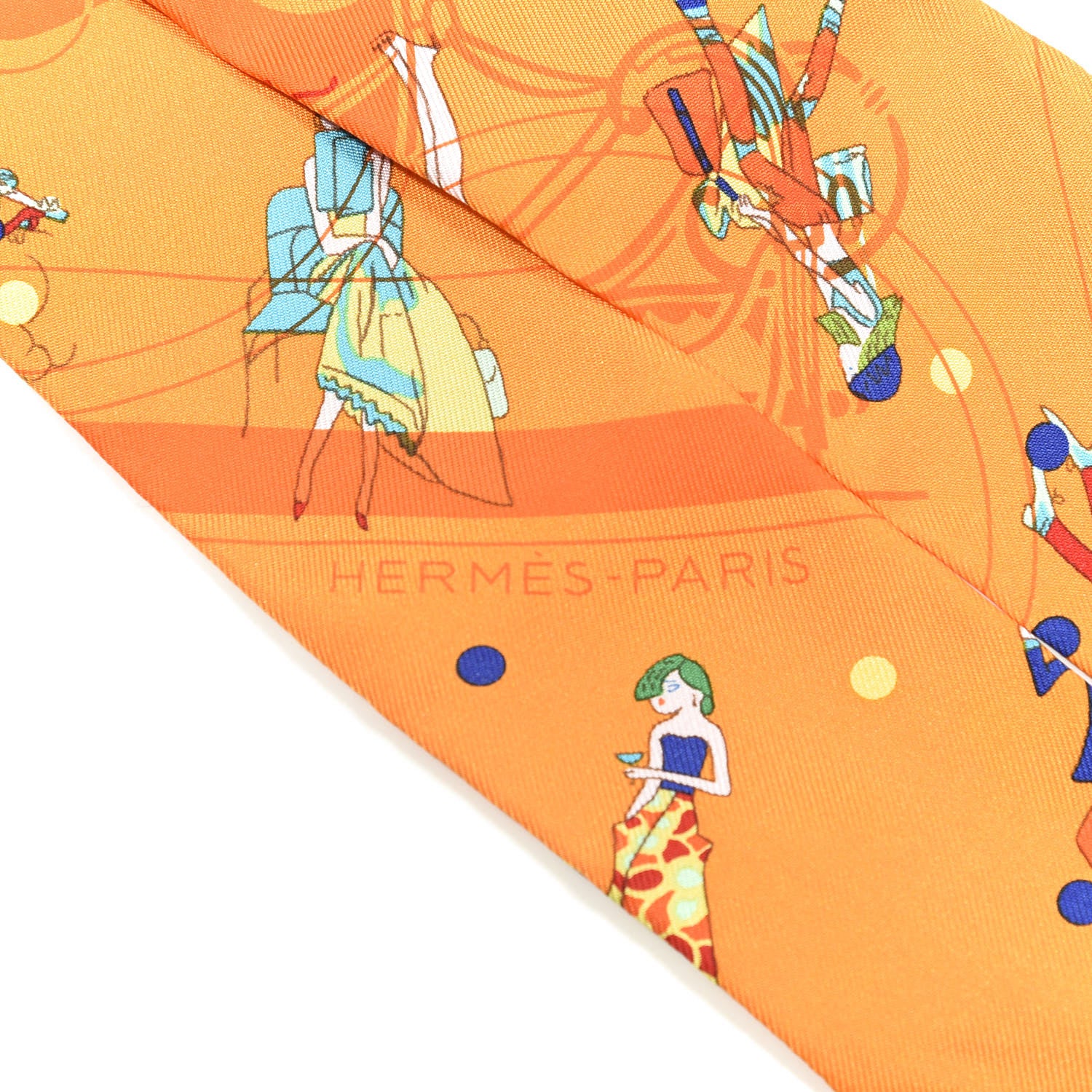 Hermes Silk Ex-Libris Les Parisie Twilly Orange Turquoise 3 of 4