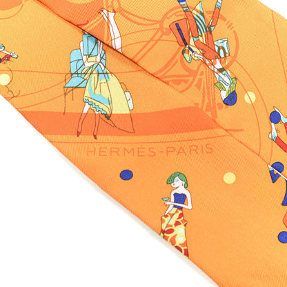 Hermes Silk Ex-Libris Les Parisie Twilly Orange Turquoise 3 of 4