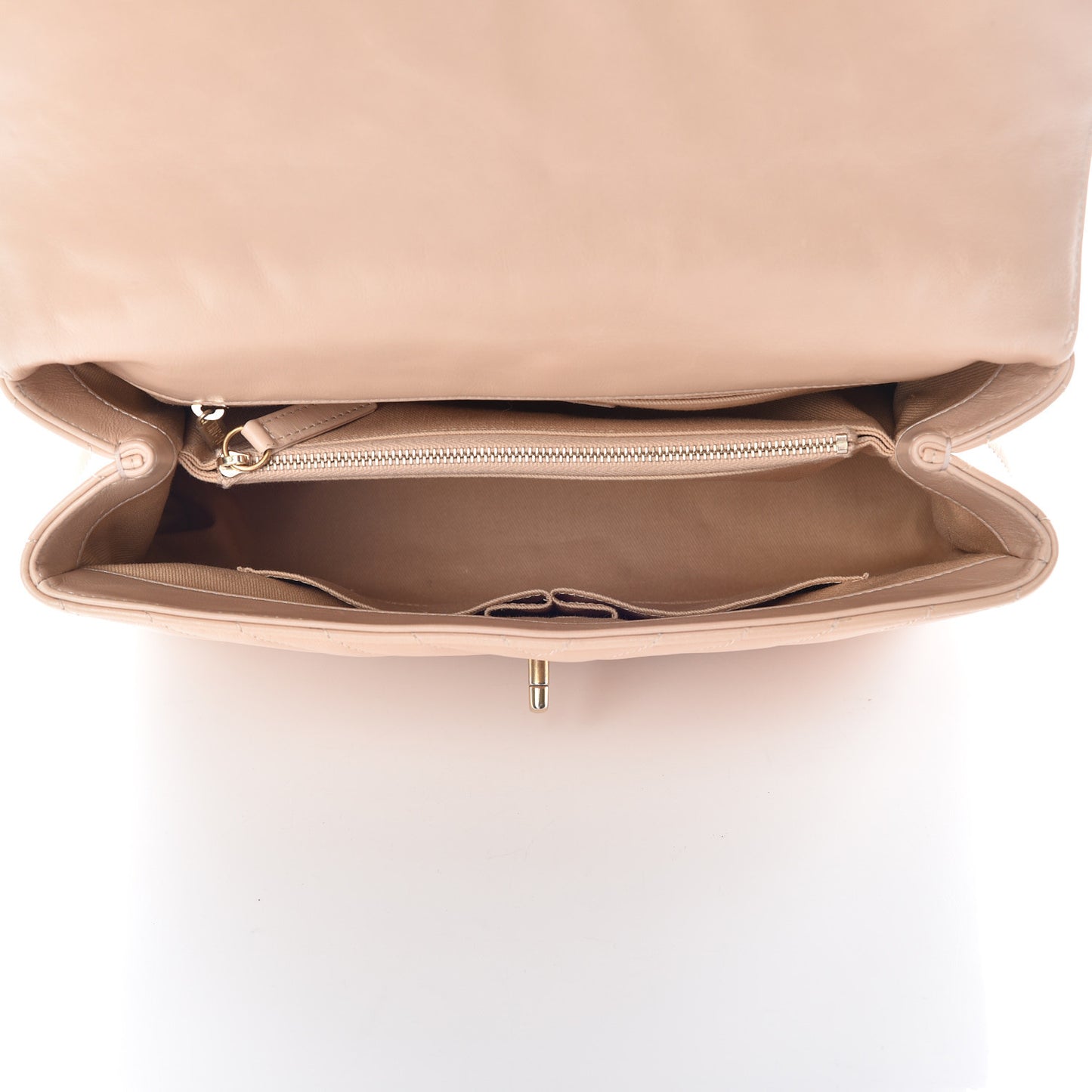 Calfskin Chevron Quilted Large Coco Handle Flap Light Beige