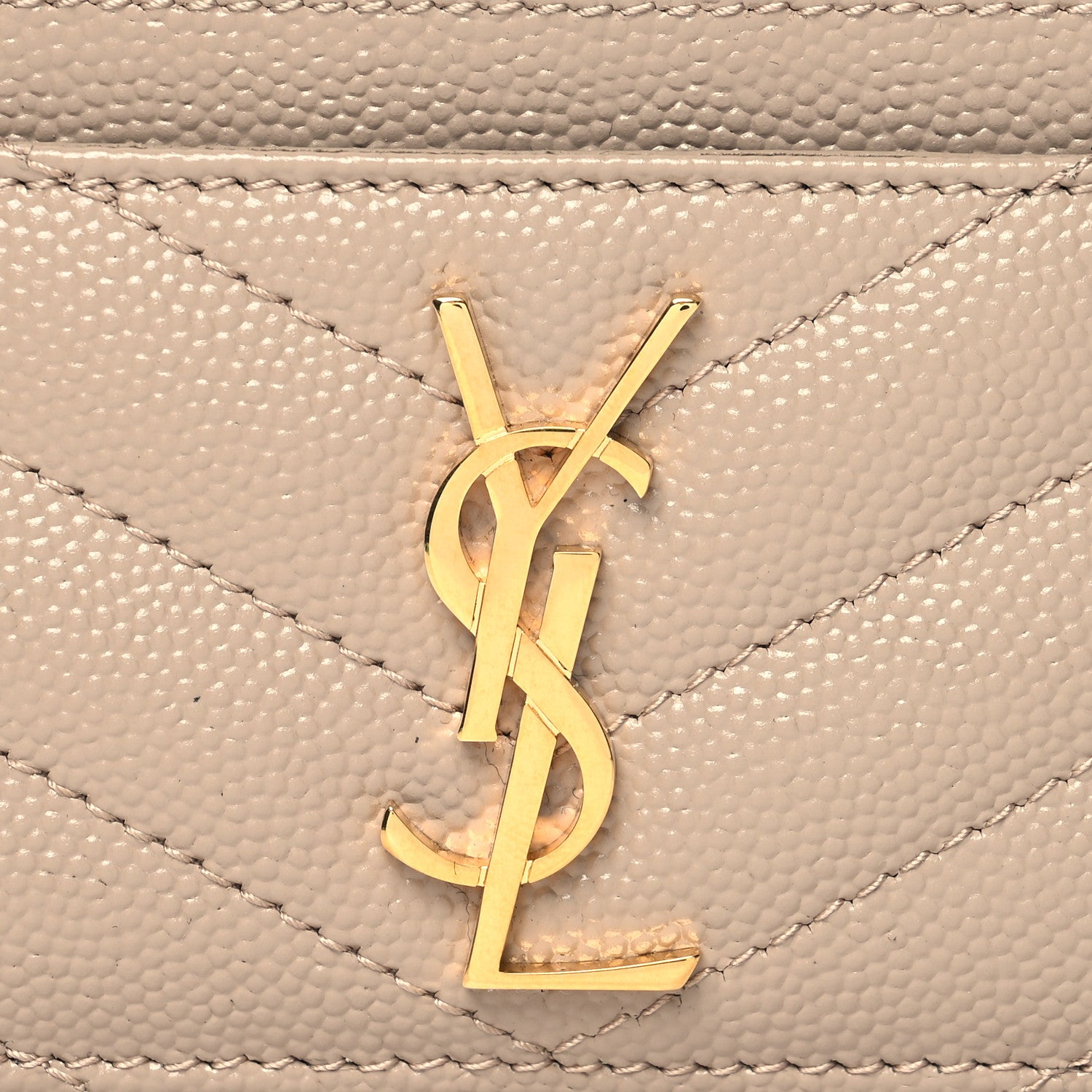 Saint Laurent Grain De Poudre Matelasse Chevron Monogram Credit Card Case Dark Beige 8 of 11
