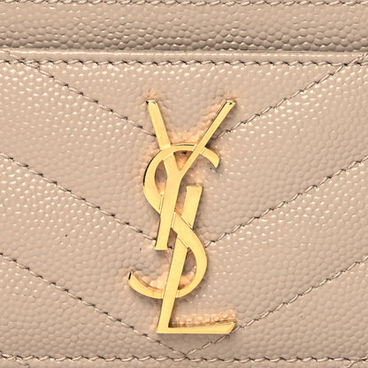 Saint Laurent Grain De Poudre Matelasse Chevron Monogram Credit Card Case Dark Beige 8 of 11