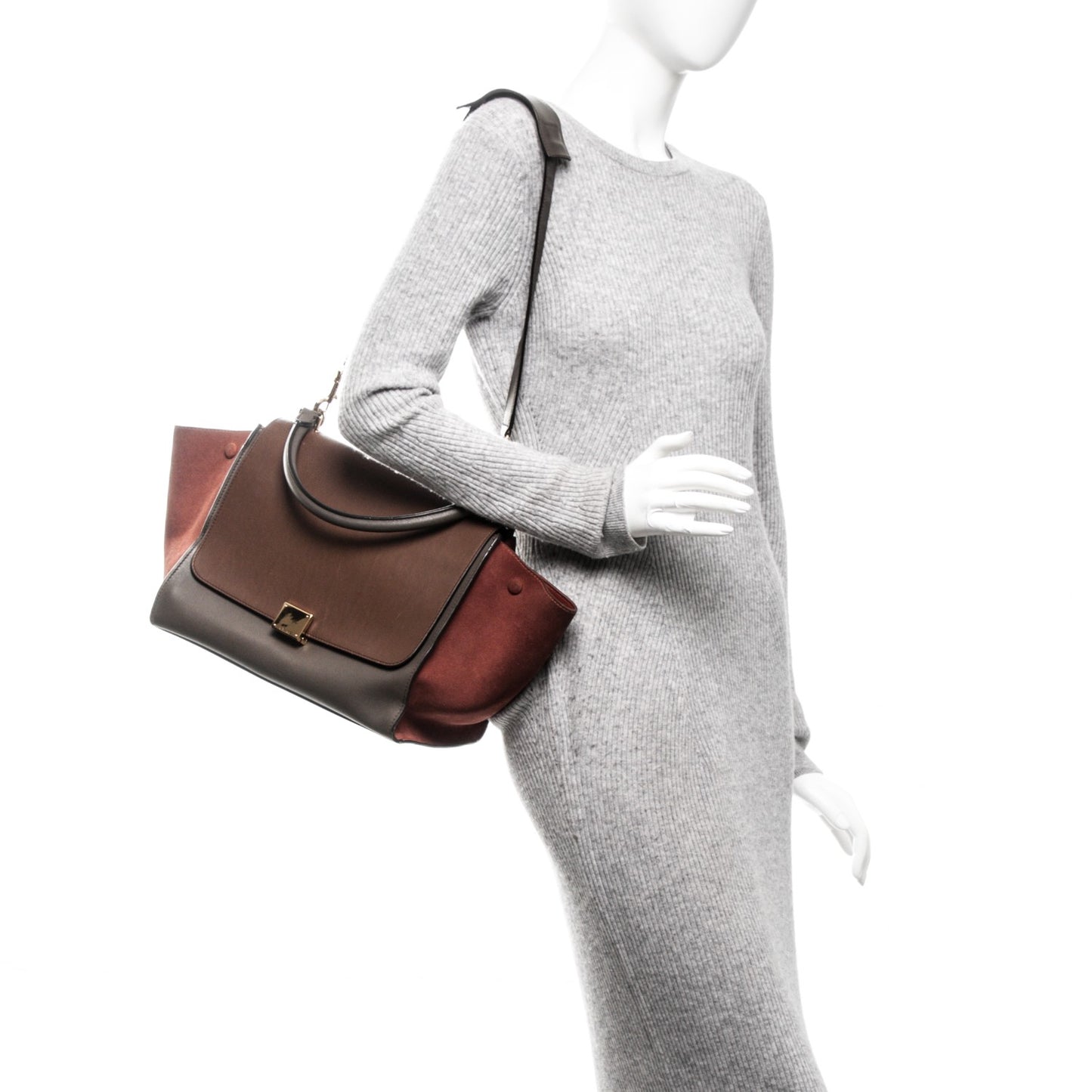 Smooth Calfskin Suede Medium Tri-Color Trapeze Terracotta