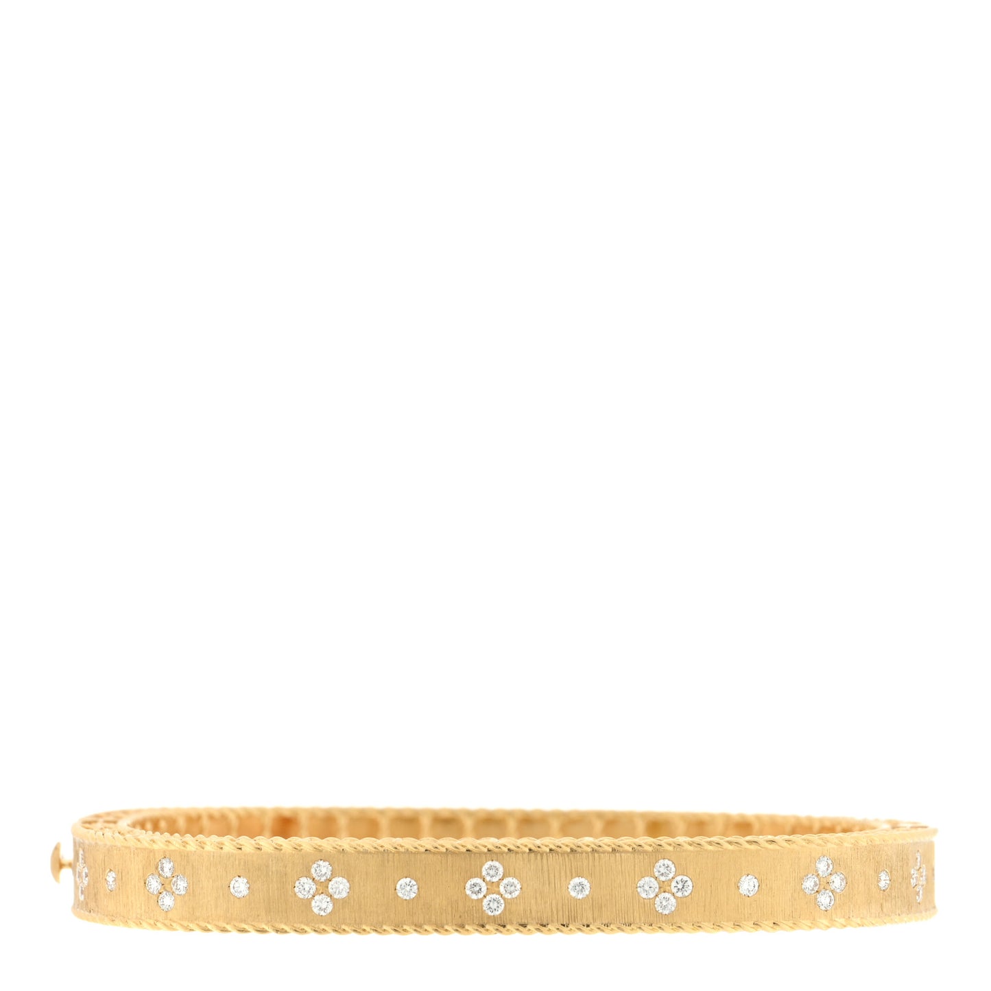 18K Yellow Gold Diamond Princess Satin Fleur De Lis Bangle Bracelet