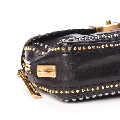 Prada Glace Calf Studded Pushlock Chain Shoulder Bag Black 10 of 12
