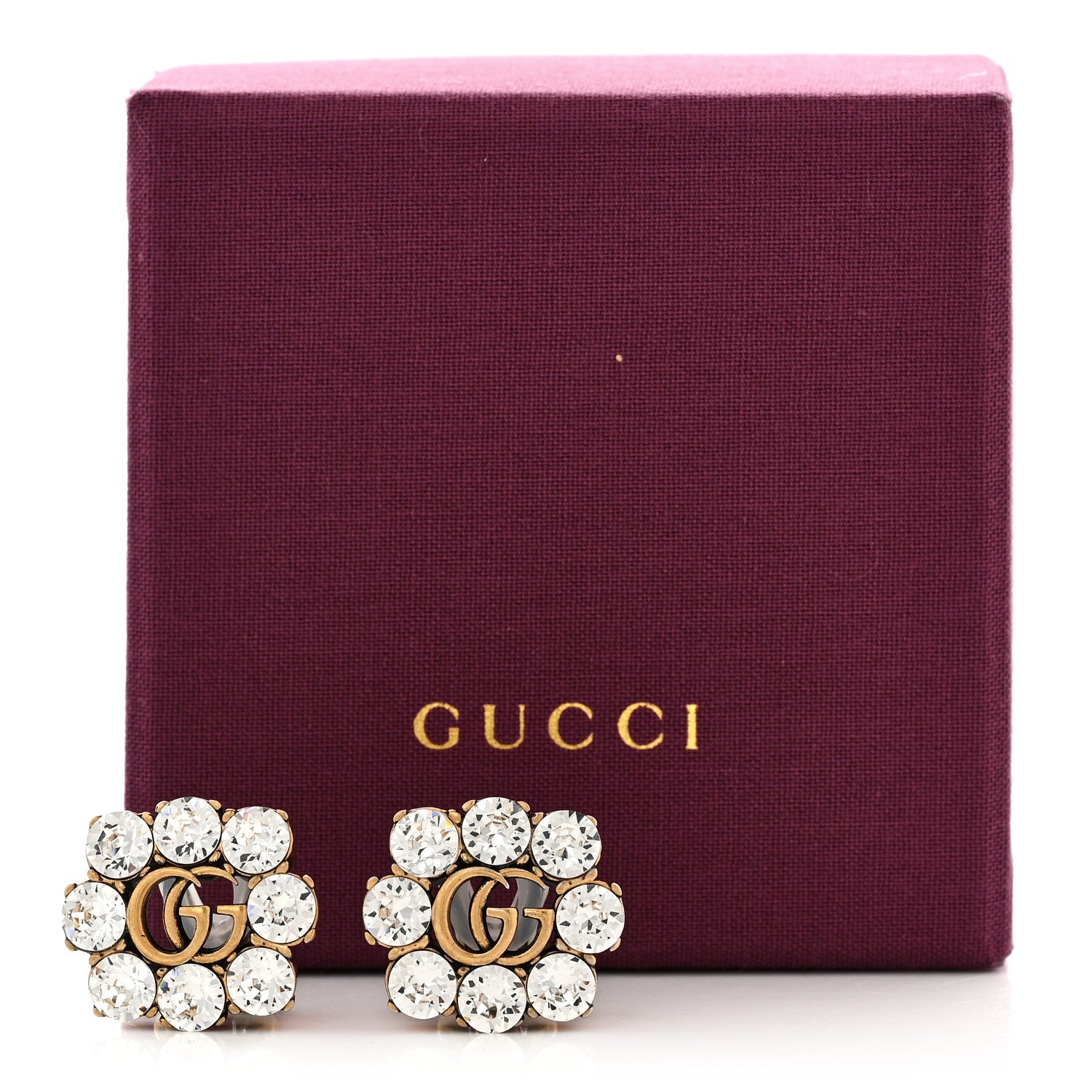 Gucci Metal Crystal Double G Clip On Earrings Aged Gold 6 of 6
