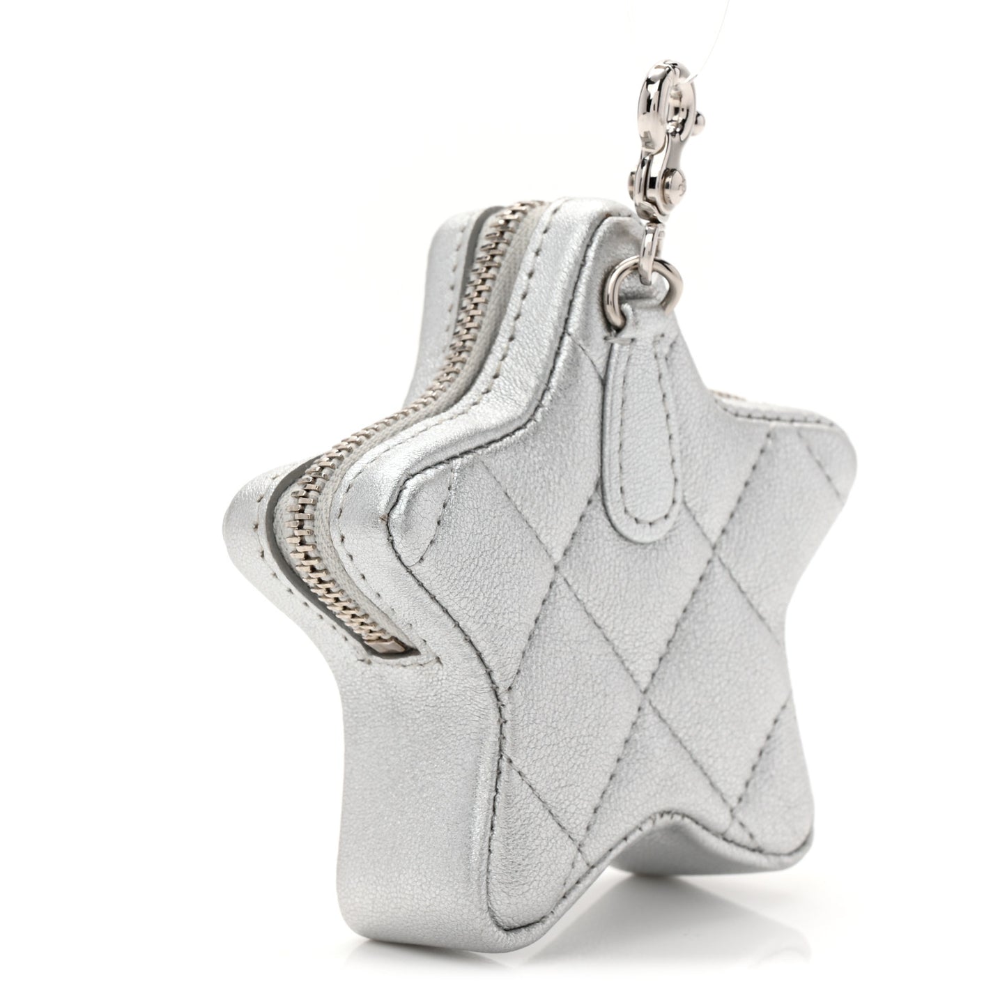 Metallic Lambskin Walk Of Fame Star Clip On Coin Purse Silver